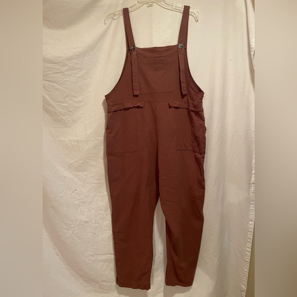 Pants - Rust Brown Linen Blend Overalls with Pockets